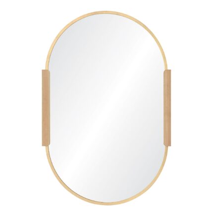 Renwil Kerianne Gold Leaf and Oak Veneer Oval Mirror MT2556 - front view of the oval gold leaf mirror with oak veneer accents