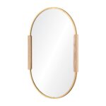 Renwil Kerianne Gold Leaf and Oak Veneer Oval Mirror MT2556 - angled view of the iron frame and decorative planks