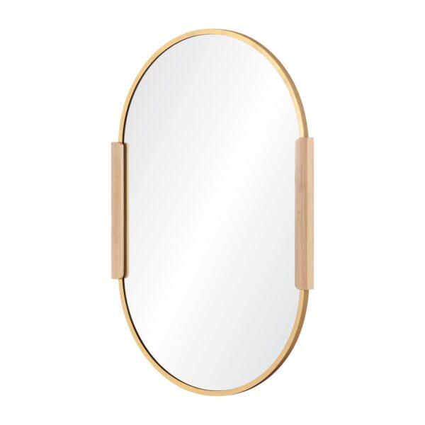 Renwil Kerianne Gold Leaf and Oak Veneer Oval Mirror MT2556 - angled view of the iron frame and decorative planks