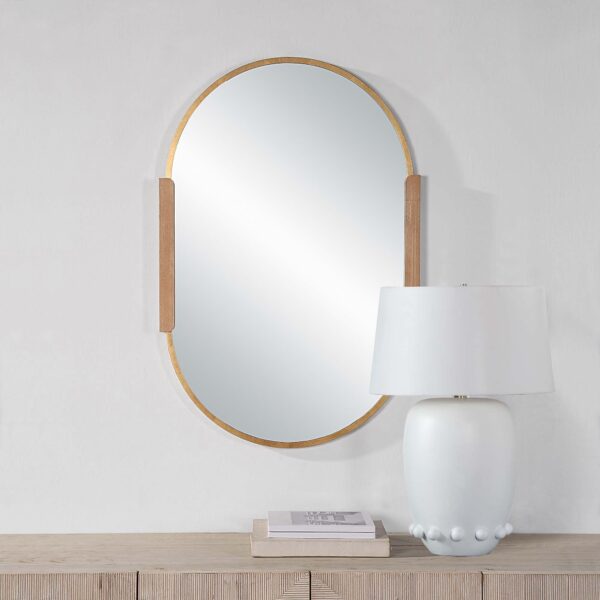 Renwil Kerianne Gold Leaf and Oak Veneer Oval Mirror MT2556 - oval mirror styled above a console