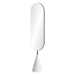 Renwil Vawn Floor Mirror with White Terrazzo Base MT2518 - angled view of the matte black frame and terrazzo support