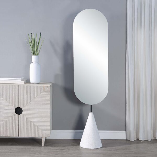 Renwil Vawn Floor Mirror with White Terrazzo Base MT2518 - floor mirror styled beside a cabinet