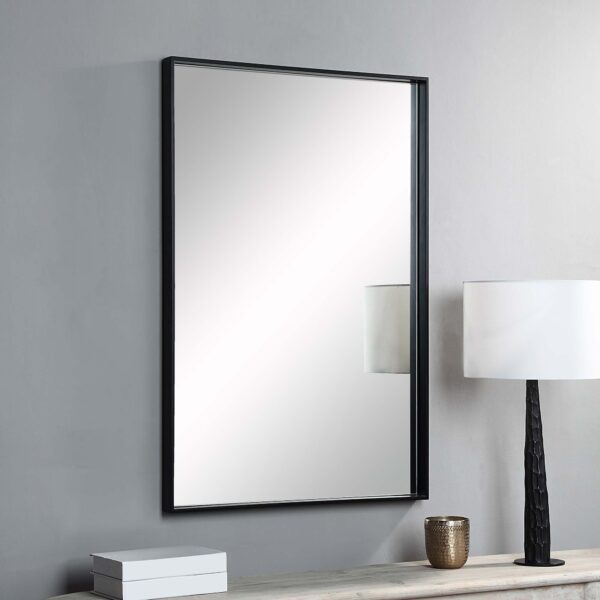Renwil Annalise Matte Black Rectangular Wall Mirror MT2536 - rectangular black wall mirror styled above a console
