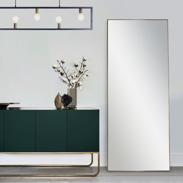Renwil Northern Antique Brass Full Length Mirror MT2358 - mirror styled beside a green console