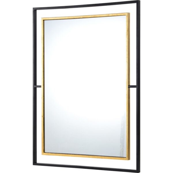 Renwil Gray Black and Gold Leaf Wall Mirror MT2244 - angled black and gold frame view