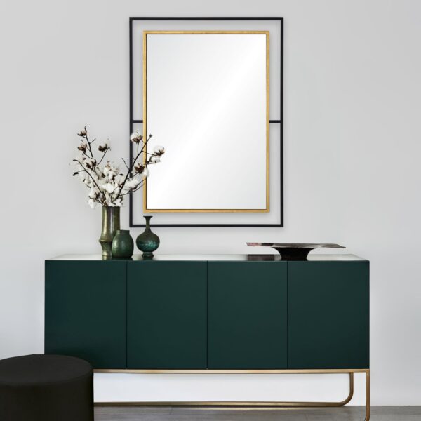 Renwil Gray Black and Gold Leaf Wall Mirror MT2244 - mirror above a console in a room setting