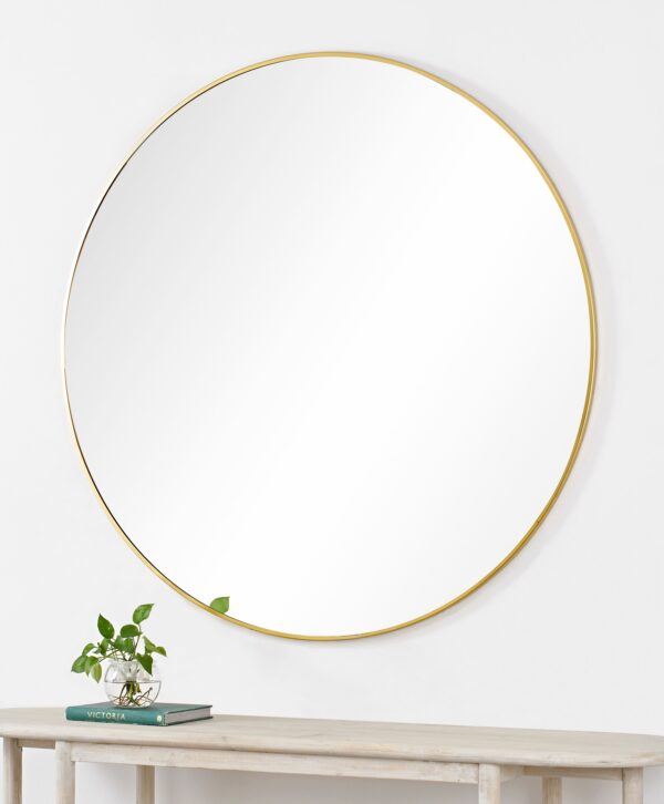 Renwil Fragoso Large Gold Round Wall Mirror MT2532 - large gold wall mirror styled above a console