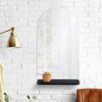 Renwil Lucila Arched Frameless Wall Mirror with Shelf MT2432 - mirror styled on a white brick wall