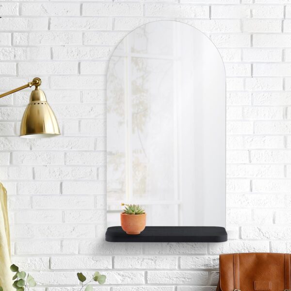 Renwil Lucila Arched Frameless Wall Mirror with Shelf MT2432 - mirror styled on a white brick wall