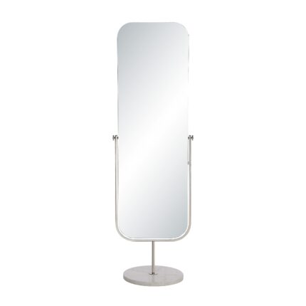 Renwil Mandra Polished Nickel Marble-Base Floor Mirror MT2732 - front view of nickel mirror and white marble base