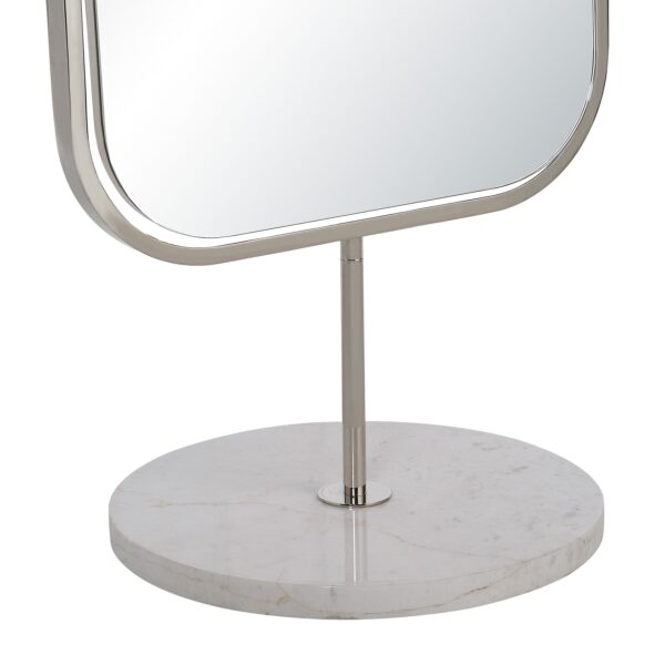 Renwil Mandra Polished Nickel Marble-Base Floor Mirror MT2732 - close-up of nickel support and marble base