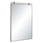 Renwil Neem Dark Antique Brass Bar-Detail Wall Mirror MT2737 - angled view of iron frame and upper bar
