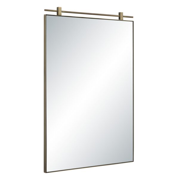 Renwil Neem Dark Antique Brass Bar-Detail Wall Mirror MT2737 - angled view of iron frame and upper bar