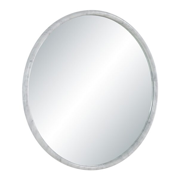 Renwil Cento Honed White Marble Round Wall Mirror MT2759 - angled view of natural marble frame