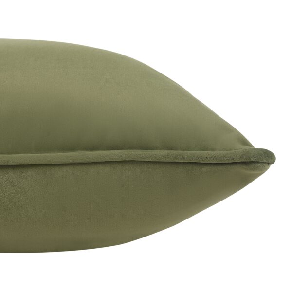 Renwil Fora Moss Green Poly-Velvet Pillow 22 x 22 PWFL1475 - close-up of green piping and pillow edge
