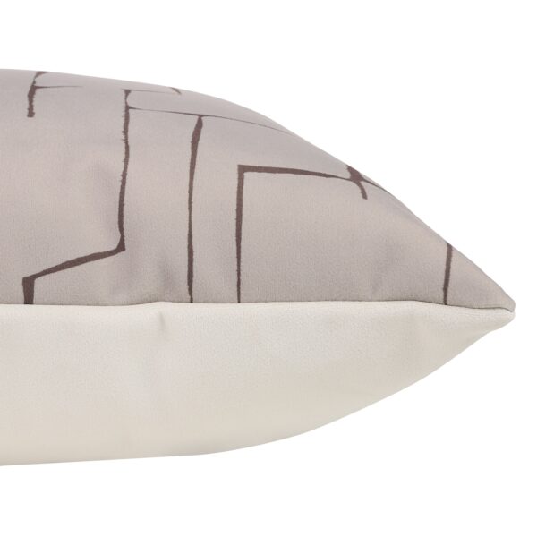 Renwil Sarno Taupe Line-Print Poly-Velvet Pillow 20 x 20 PWFL1476 - side detail of printed front and plain back
