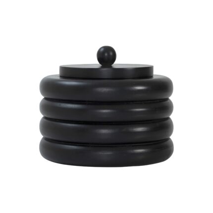 Renwil Kara Black Wood Decorative Box — front view of the ribbed black wood box with lid
