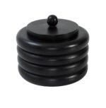 Renwil Kara Black Wood Decorative Box — angled view of the round box and spherical knob