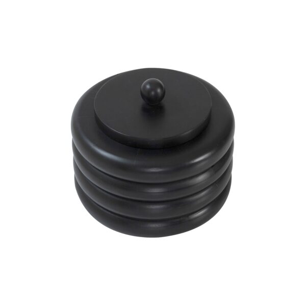 Renwil Kara Black Wood Decorative Box — top view of the lid and concentric ribs