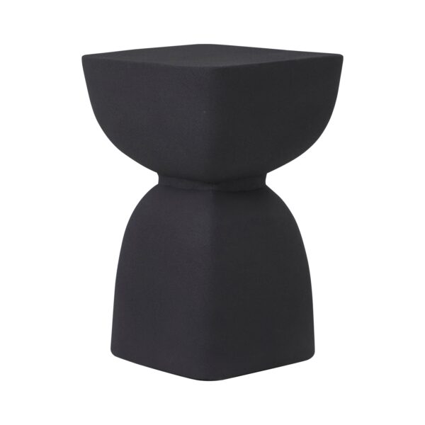 Renwil Frans Black Aluminum Indoor/Outdoor Accent Table — angled view of the curved hourglass-like form