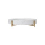 Renwil Beja Marble Tray — full view of the round white marble tray in its brass-toned stand