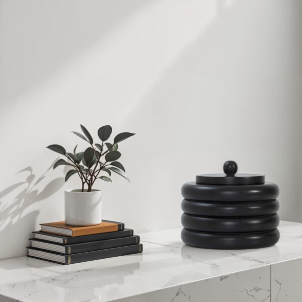 Renwil Kara Black Wood Decorative Box — styled on a marble console beside books