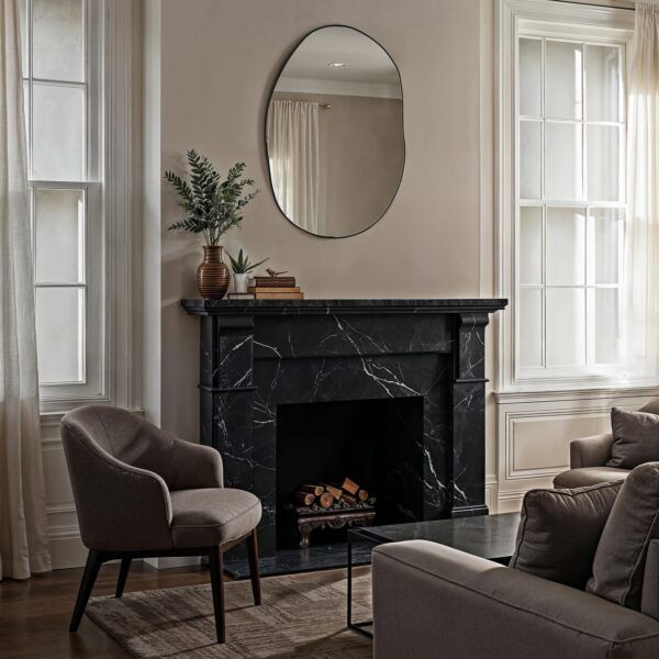 Renwil Messini Matte Black Organic Wall Mirror MT2722 - mirror styled above a fireplace