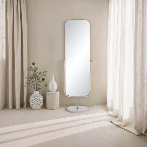 Renwil Mandra Polished Nickel Marble-Base Floor Mirror MT2732 - mirror styled in a dressing area