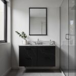 Renwil Kauri Matte Black Corner-Detail Wall Mirror MT2739 - mirror styled above a bathroom vanity