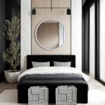 Renwil Cento Honed White Marble Round Wall Mirror MT2759 - round marble mirror in a furnished bedroom