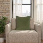 Renwil Fora Moss Green Poly-Velvet Pillow 22 x 22 PWFL1475 - Fora pillow styled on an upholstered chair