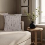 Renwil Sarno Taupe Line-Print Poly-Velvet Pillow 20 x 20 PWFL1476 - line-print pillow styled on a sofa
