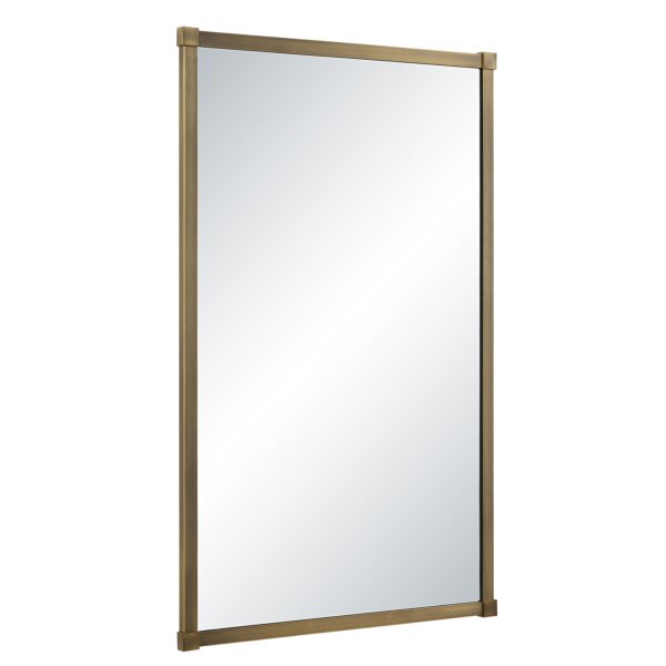 Renwil Khaya Dark Antique Brass Corner-Detail Mirror MT2738 - angled view of iron frame