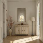 Renwil Khaya Dark Antique Brass Corner-Detail Mirror MT2738 - mirror styled above a console