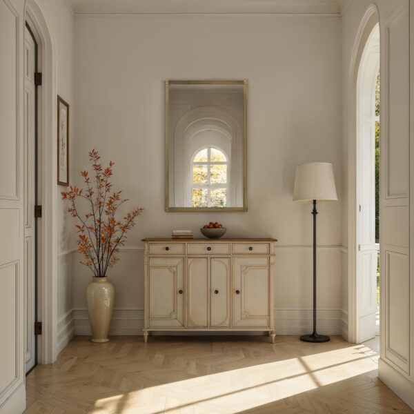 Renwil Khaya Dark Antique Brass Corner-Detail Mirror MT2738 - mirror styled above a console