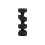 Renwil Shah Black Wood Sculpture — full view of the tall black geometric wood sculpture