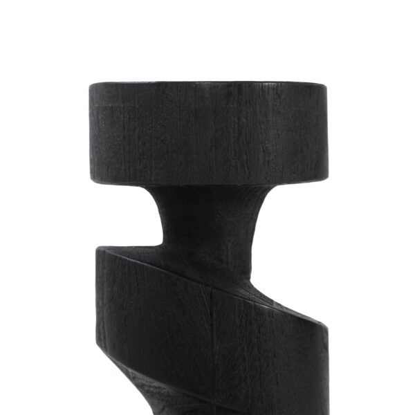Renwil Shah Black Wood Sculpture — close-up of the sandblasted black surface