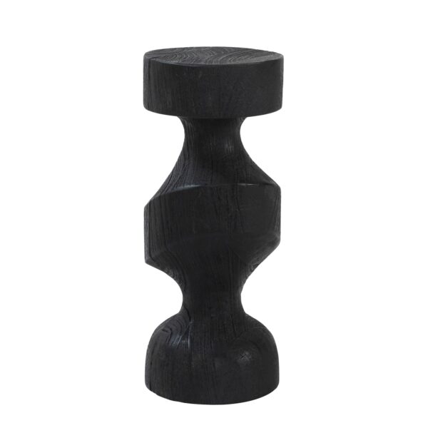 Renwil Piyade Black Wood Sculpture — angled view of the compact geometric form