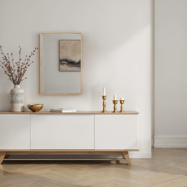Renwil Greyson Natural Ash Wood Wall Mirror MT2752 - mirror styled above a console