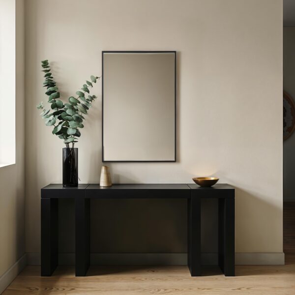 Renwil Agata Matte Black Pine Wood Wall Mirror MT2753 - mirror styled above a console