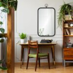 Renwil Priscilla Matte Black Wall Mirror with Ring MT2462 - mirror styled above a writing desk
