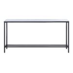Renwil Bodin White Quartz Console Table — front view of white quartz console with matte black iron frame