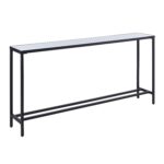 Renwil Bodin White Quartz Console Table — angled view of the long shallow console table