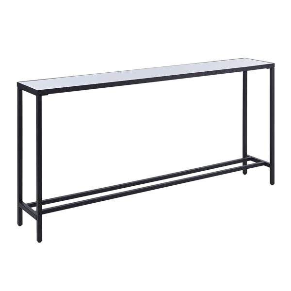 Renwil Bodin White Quartz Console Table — angled view of the long shallow console table