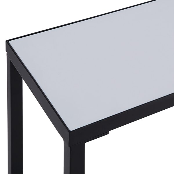 Renwil Bodin White Quartz Console Table — close-up of white quartz top and black metal edge