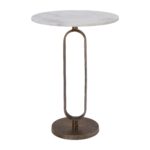 Renwil Irene White Marble Accent Tables - Set of 2 — larger table with round marble top and metal base
