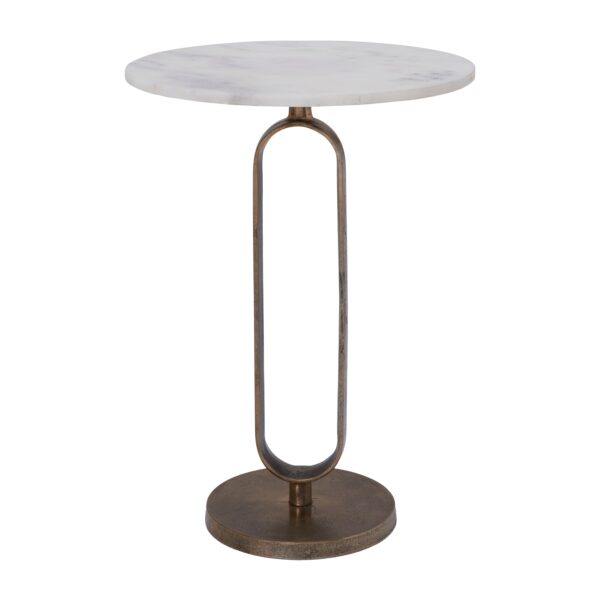 Renwil Irene White Marble Accent Tables - Set of 2 — larger table with round marble top and metal base