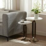 Renwil Irene White Marble Accent Tables - Set of 2 — pair styled beside a sofa; accessories not included