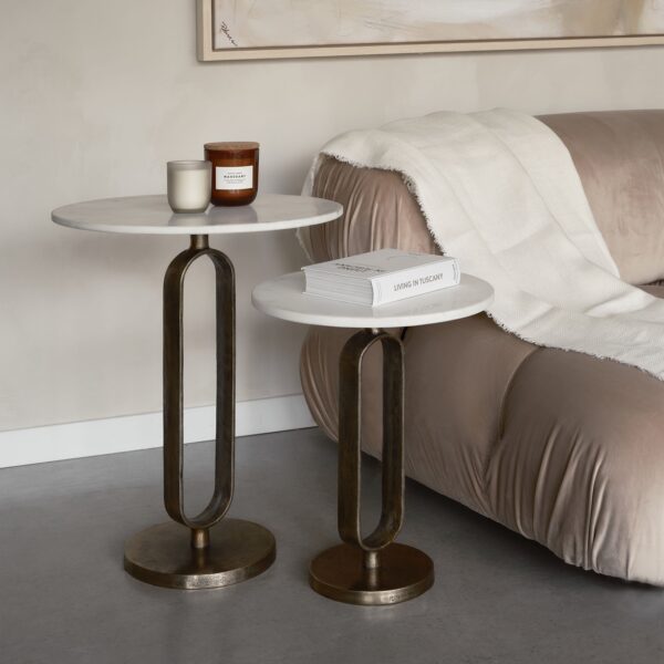 Renwil Irene White Marble Accent Tables - Set of 2 — pair styled beside a bed; accessories not included