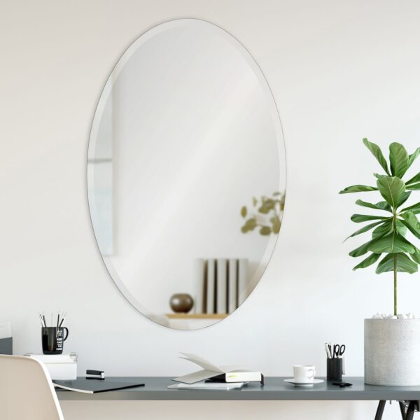 Renwil Yen Beveled Frameless Oval Wall Mirror MT638 - oval mirror styled above a desk